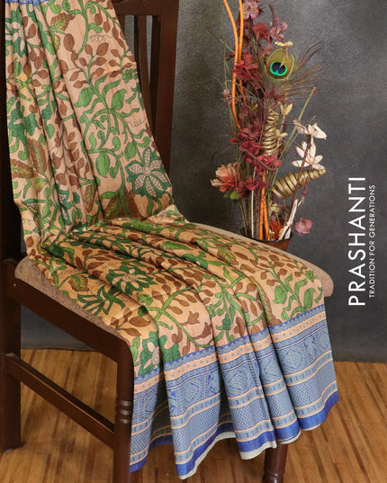 Chappa saree pastel peach and blue with allover prints and printed border - {{ collection.title }} by Prashanti Sarees