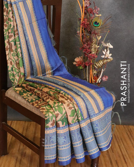 Chappa saree pastel peach and blue with allover prints and printed border - {{ collection.title }} by Prashanti Sarees