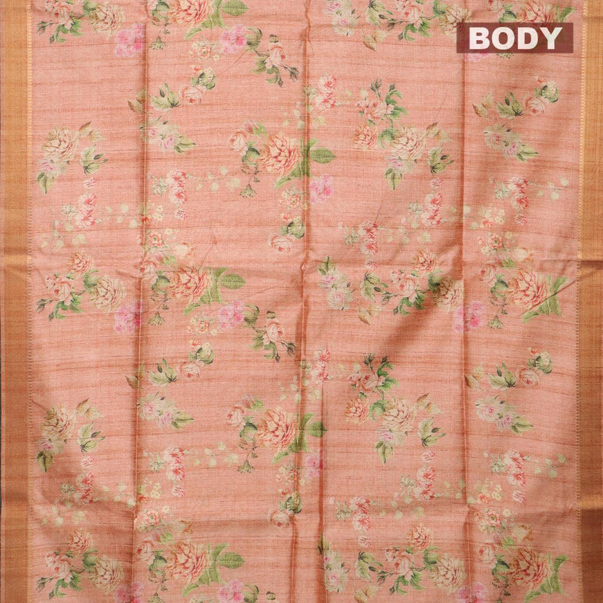 Chappa saree pastel peach with allover floral prints and zari woven border - {{ collection.title }} by Prashanti Sarees