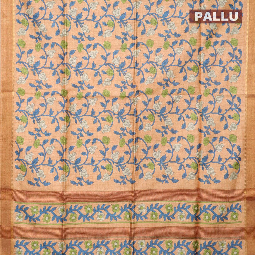 Chappa saree pastel peach with allover floral prints and zari woven border - {{ collection.title }} by Prashanti Sarees