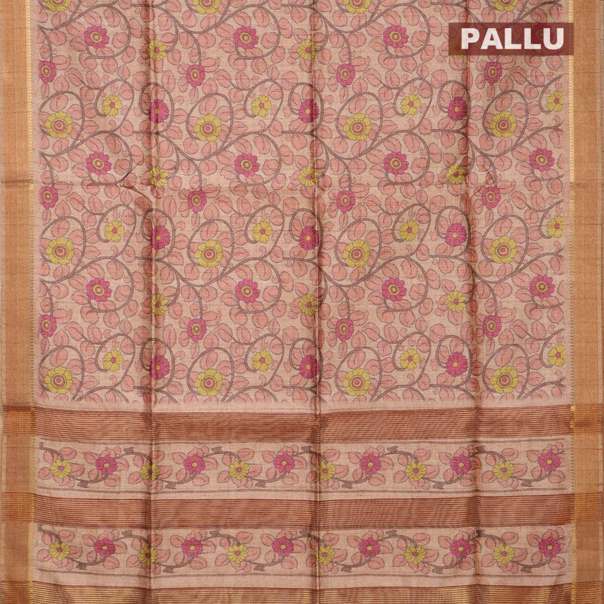 Chappa saree pastel peach with allover kalamkari prints and zari woven border - {{ collection.title }} by Prashanti Sarees