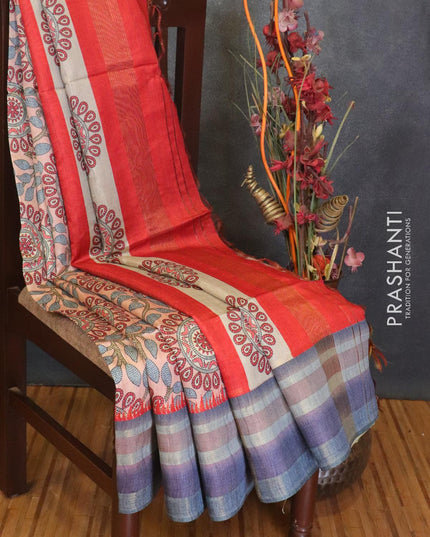 Chappa saree pastel pink and blue shade with allover prints and woven border - LBZ7938 - {{ collection.title }} by Prashanti Sarees