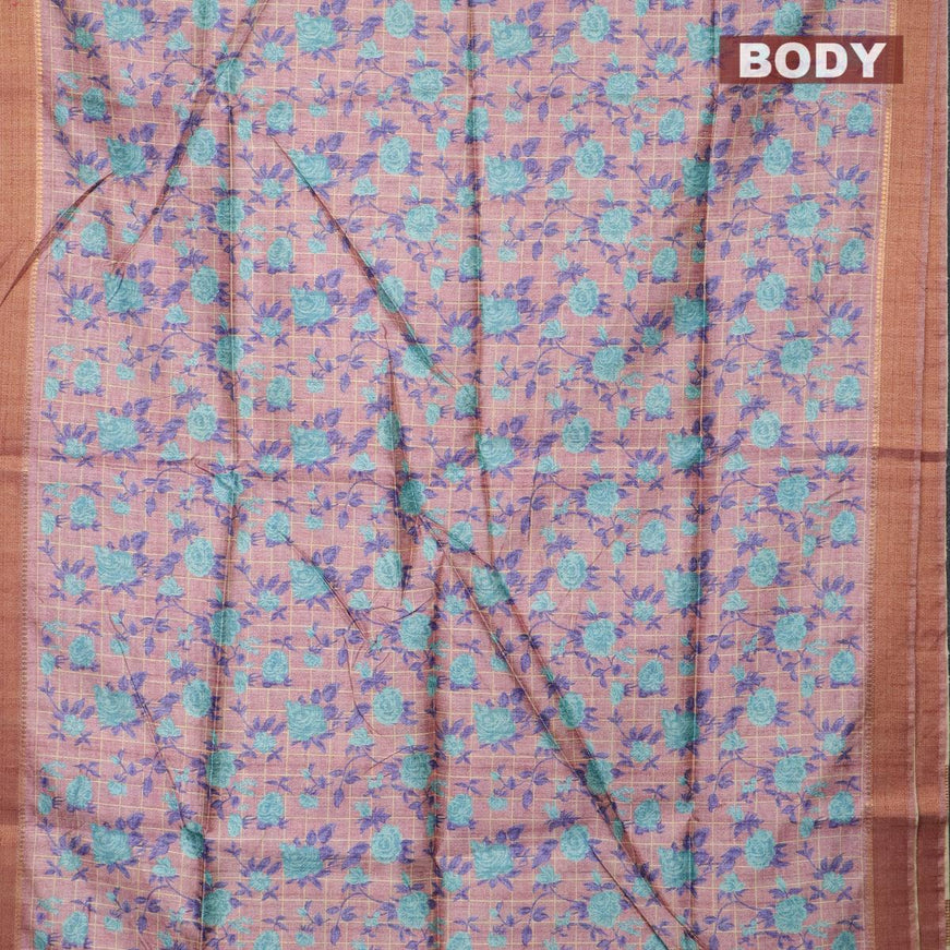 Chappa saree pastel pink with allover floral prints and zari woven border - {{ collection.title }} by Prashanti Sarees