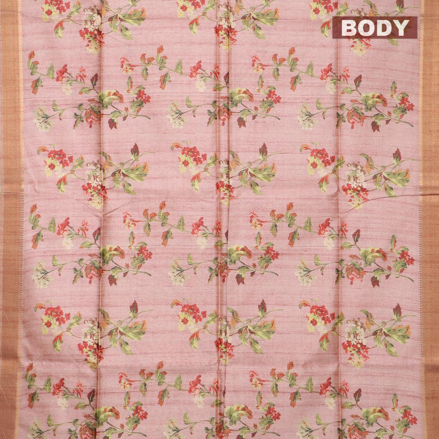 Chappa saree pastel pink with allover floral prints and zari woven border - {{ collection.title }} by Prashanti Sarees