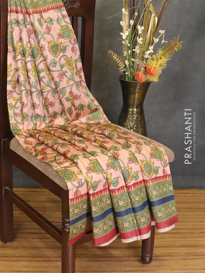 Chappa saree peach pink and maroon with allover floral prints and printed border - {{ collection.title }} by Prashanti Sarees