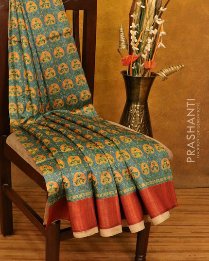 Chappa saree peacock blue and brown shade with allover prints and zari woven border - {{ collection.title }} by Prashanti Sarees
