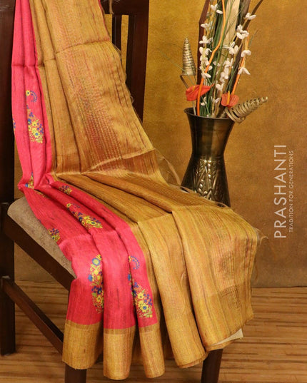 Chappa saree pink and mustard with floral butta prints and zari woven border - {{ collection.title }} by Prashanti Sarees