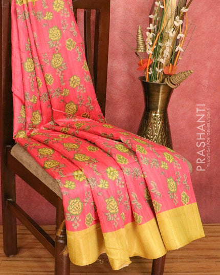 Chappa saree pink and yellow with floral prints and zari woven border - {{ collection.title }} by Prashanti Sarees