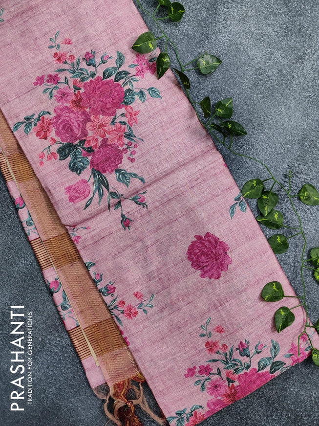 Chappa saree pink with allover floral prints and zari woven border - {{ collection.title }} by Prashanti Sarees