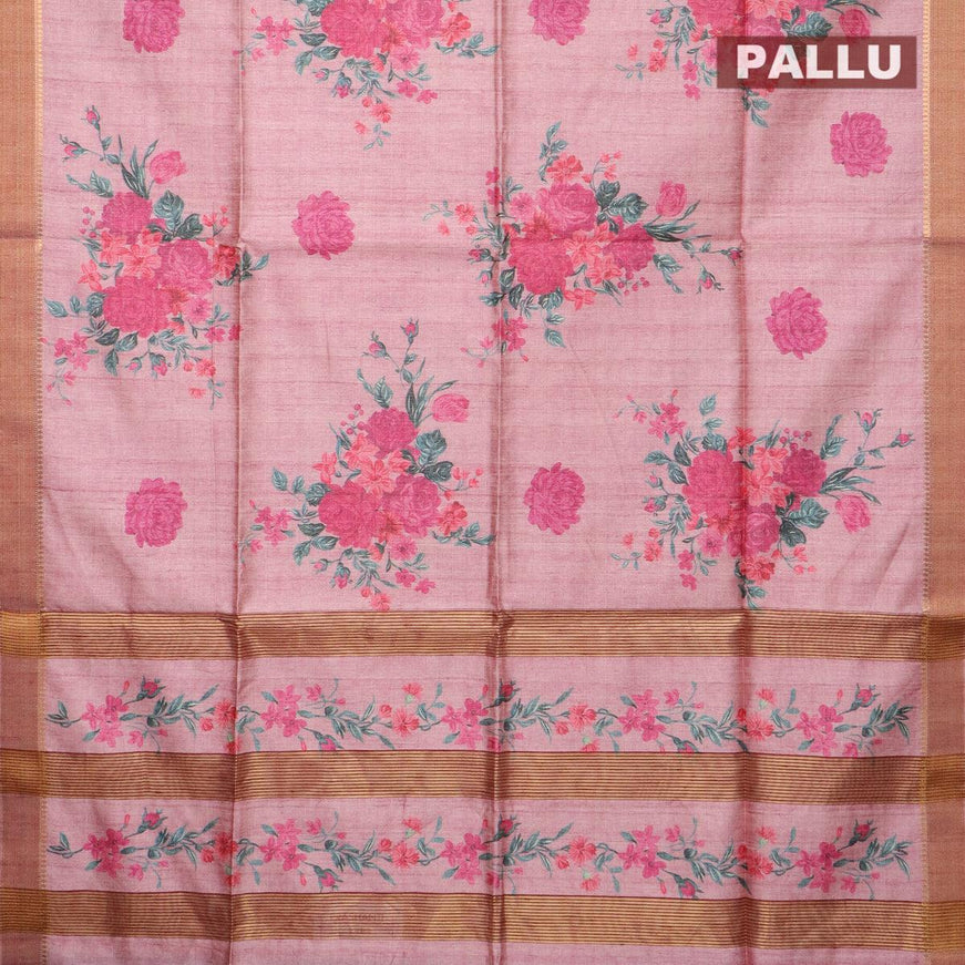 Chappa saree pink with allover floral prints and zari woven border - {{ collection.title }} by Prashanti Sarees