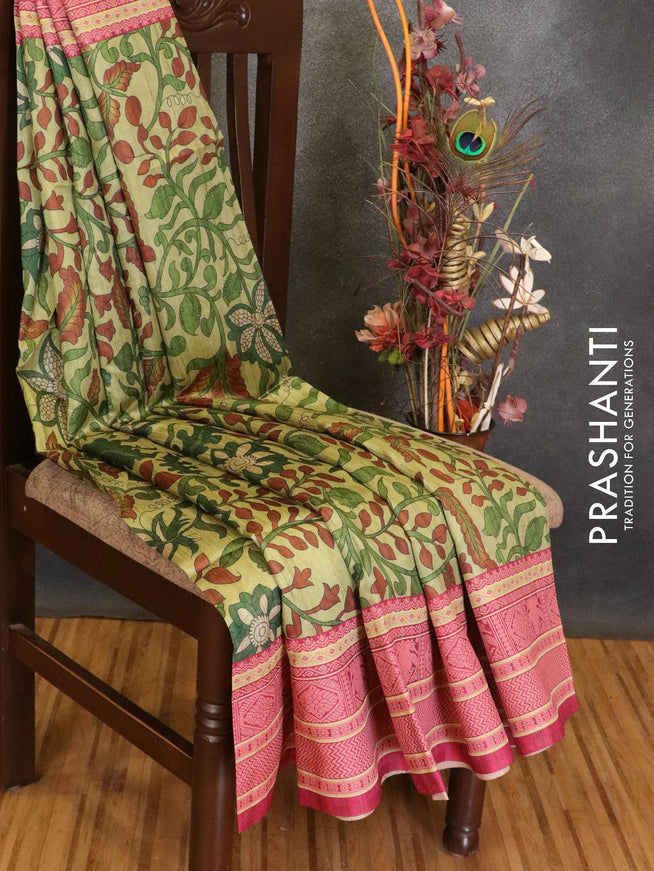 Chappa saree pista green and pink with allover prints and printed border - {{ collection.title }} by Prashanti Sarees