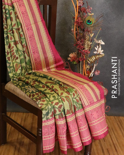 Chappa saree pista green and pink with allover prints and printed border - {{ collection.title }} by Prashanti Sarees
