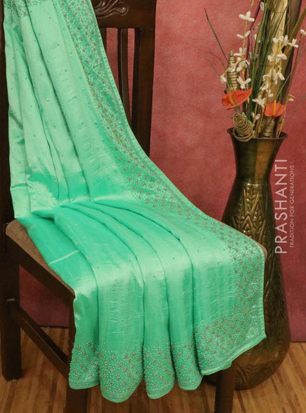 Chappa saree pista green with embroidery beads & stone work - {{ collection.title }} by Prashanti Sarees