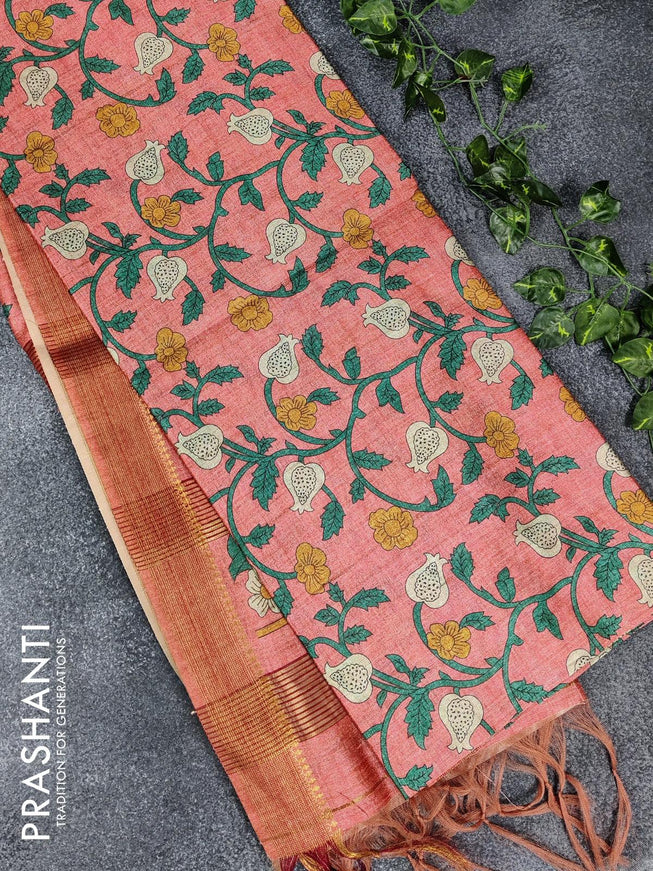 Chappa saree red shade with allover floral prints and zari woven border - {{ collection.title }} by Prashanti Sarees
