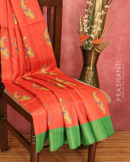 Chappa saree reddish orange and green with floral butta prints and zari woven border - IBP2515 - {{ collection.title }} by Prashanti Sarees
