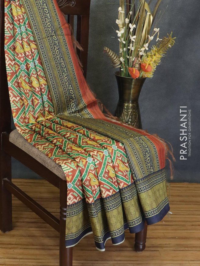 Chappa saree rustic brown and navy blue with allover ikat prints and printed border - {{ collection.title }} by Prashanti Sarees