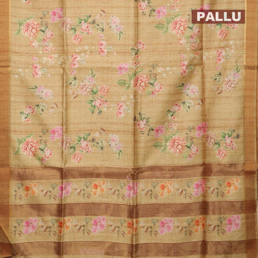 Chappa saree sandal shade with allover floral prints and zari woven border - {{ collection.title }} by Prashanti Sarees