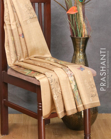 Chappa saree sandal with allover zari weave & prints and simple border - {{ collection.title }} by Prashanti Sarees