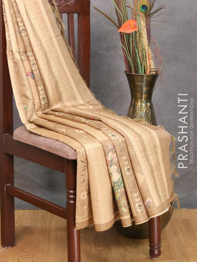 Chappa saree sandal with allover zari weave & prints and simple border - {{ collection.title }} by Prashanti Sarees