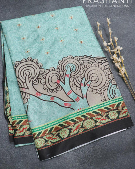 Chappa saree teal blue shade and black with allover embroidery work - {{ collection.title }} by Prashanti Sarees