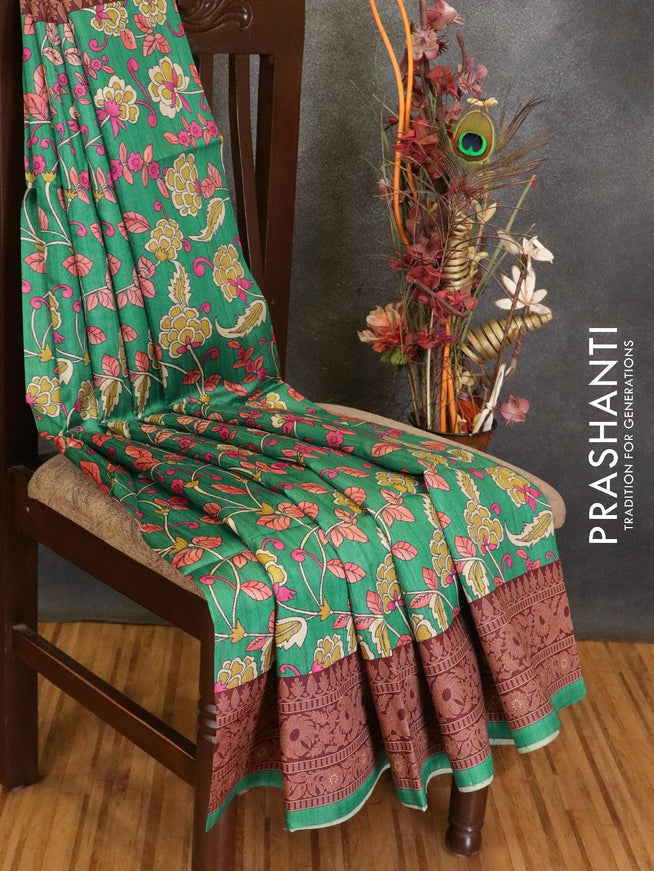 Chappa saree teal green and deep maroon with allover floral prints and printed border - {{ collection.title }} by Prashanti Sarees