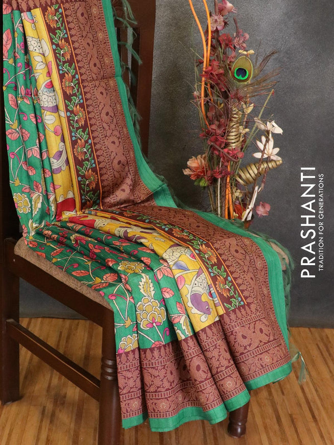 Chappa saree teal green and deep maroon with allover floral prints and printed border - {{ collection.title }} by Prashanti Sarees