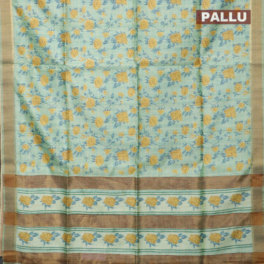 Chappa saree teal green shade with allover floral prints and zari woven border - {{ collection.title }} by Prashanti Sarees