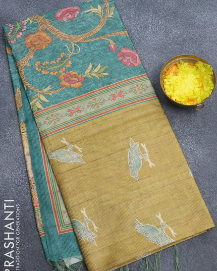 Chappa saree yellow shade and peacock green with allover zari weaves & butta prints and simple border - {{ collection.title }} by Prashanti Sarees