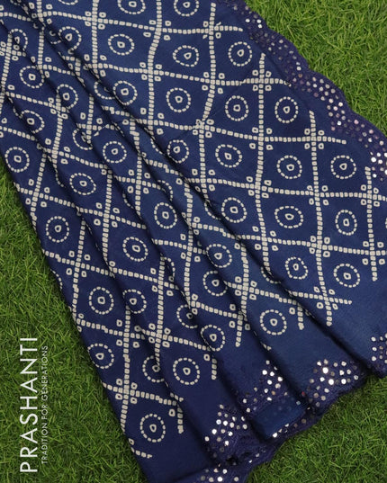 Chinon silk saree blue with allover bandhani prints and mirror work border - {{ collection.title }} by Prashanti Sarees