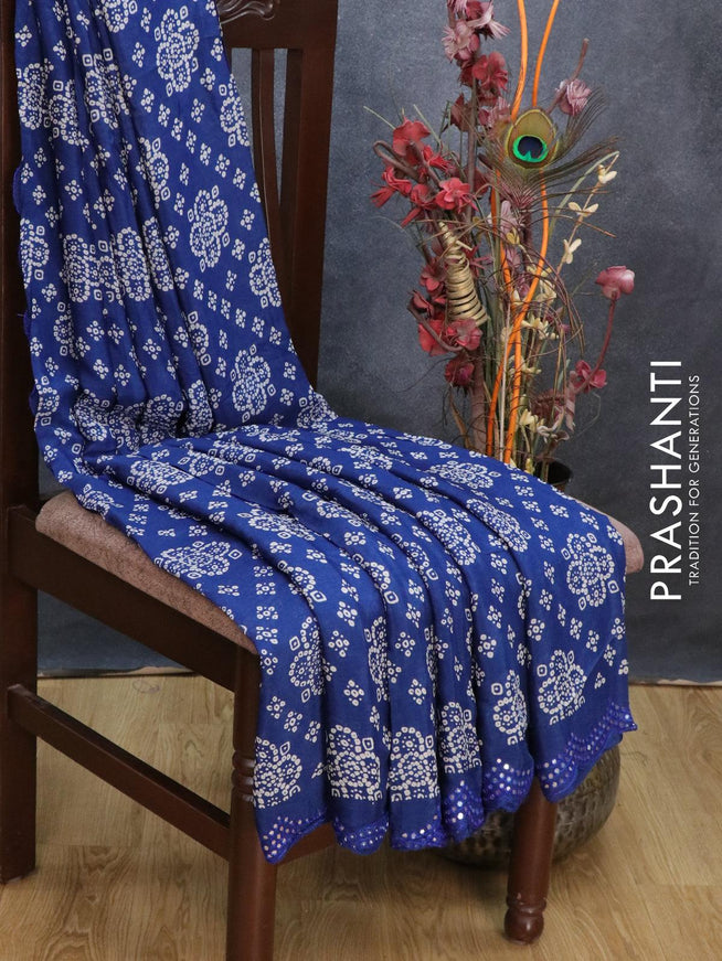 Chinon silk saree blue with allover bandhani prints and mirror work border - {{ collection.title }} by Prashanti Sarees