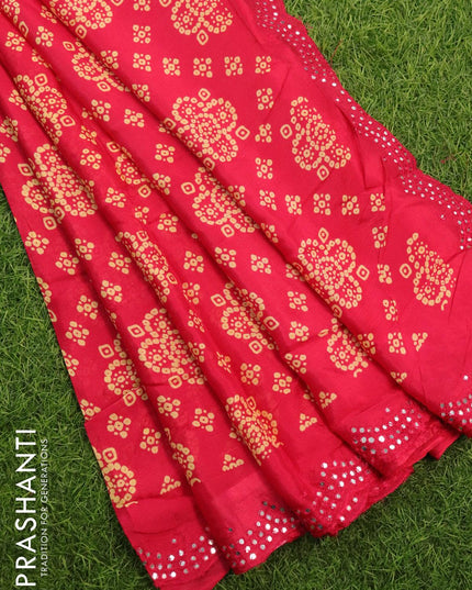 Chinon silk saree dark pink with allover bandhani prints and mirror work border - {{ collection.title }} by Prashanti Sarees