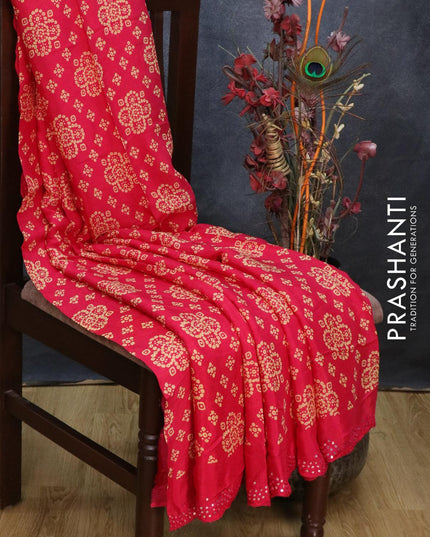Chinon silk saree dark pink with allover bandhani prints and mirror work border - {{ collection.title }} by Prashanti Sarees