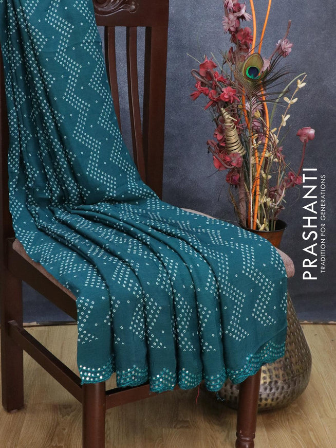 Chinon silk saree green with allover bandhani prints and mirror work border - {{ collection.title }} by Prashanti Sarees