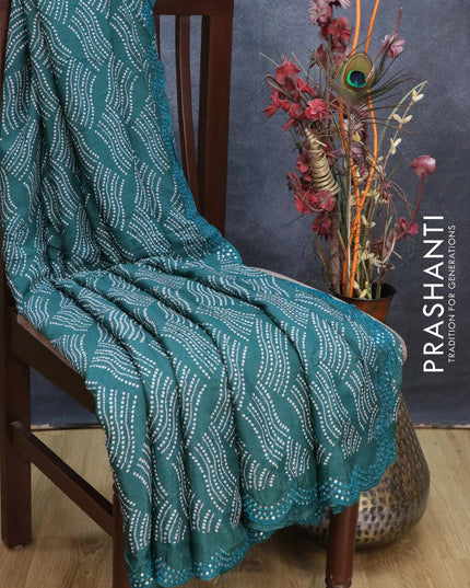 Chinon silk saree green with allover bandhani prints and mirror work border - {{ collection.title }} by Prashanti Sarees