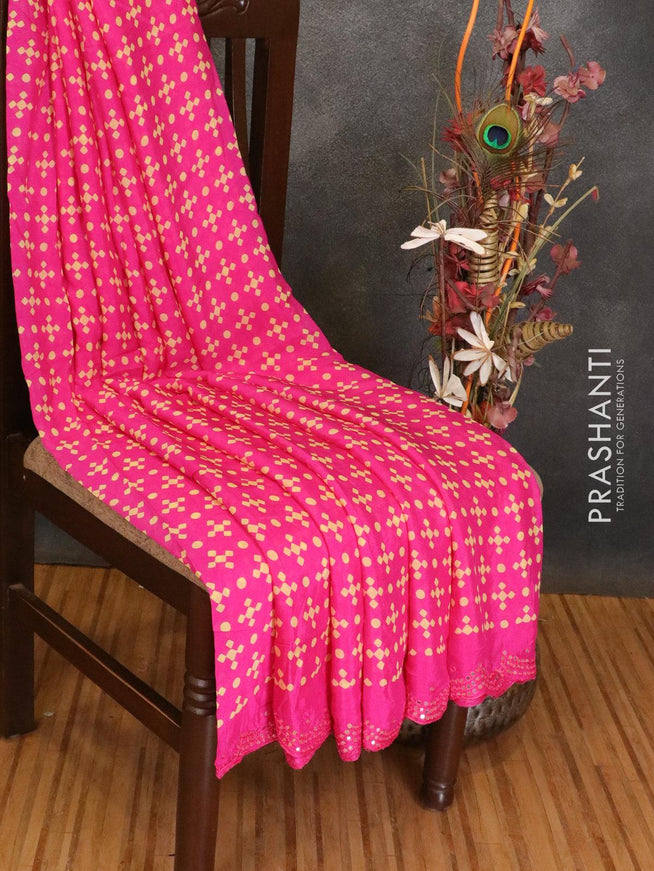Chinon silk saree magenta pink with allover bandhani prints and mirror work border - {{ collection.title }} by Prashanti Sarees