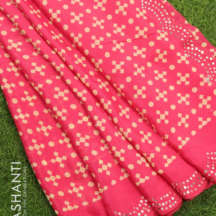 Chinon silk saree peach pink with allover prints and mirror work border - {{ collection.title }} by Prashanti Sarees