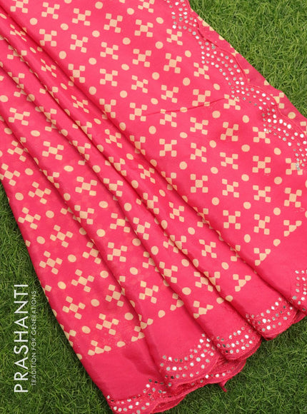 Chinon silk saree peach pink with allover prints and mirror work border - {{ collection.title }} by Prashanti Sarees