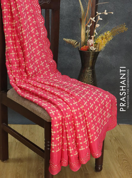 Chinon silk saree peach pink with allover prints and mirror work border - {{ collection.title }} by Prashanti Sarees