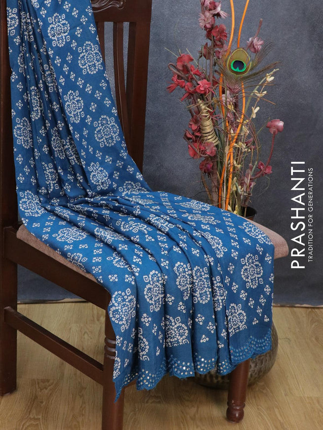 Chinon silk saree peacock blue with allover bandhani prints and mirror work border - {{ collection.title }} by Prashanti Sarees