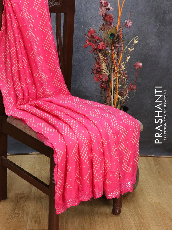 Chinon silk saree pink shade with allover bandhani prints and mirror work border - {{ collection.title }} by Prashanti Sarees