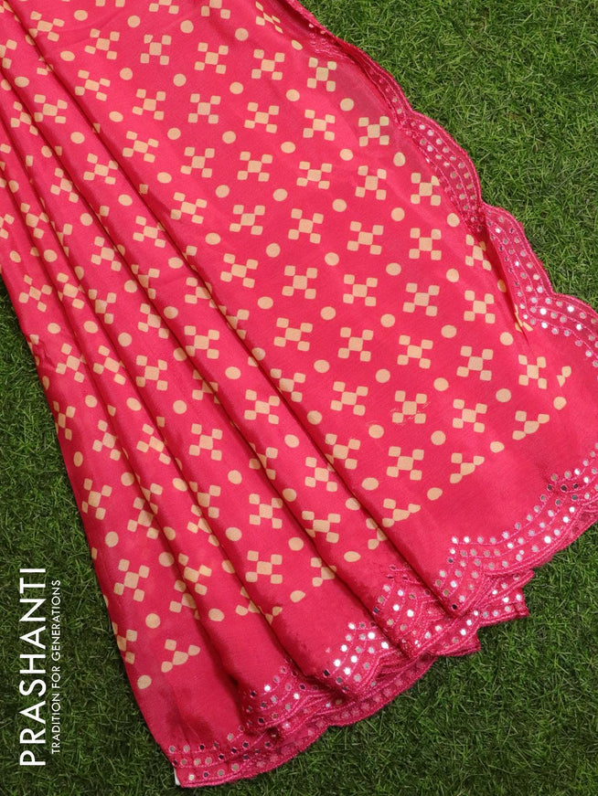 Chinon silk saree pink with allover bandhani prints and mirror work border - {{ collection.title }} by Prashanti Sarees