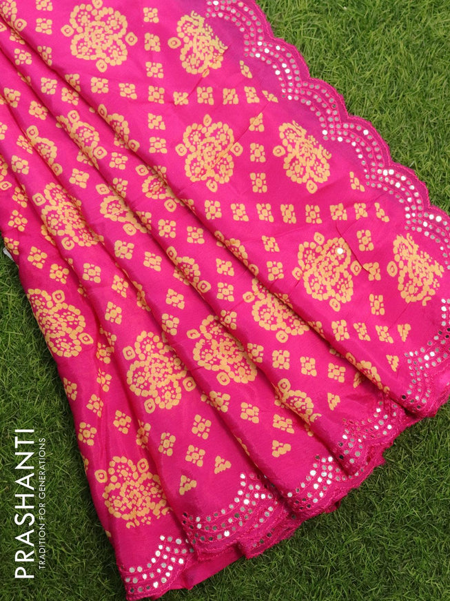 Chinon silk saree pink with allover bandhani prints and mirror work border - {{ collection.title }} by Prashanti Sarees