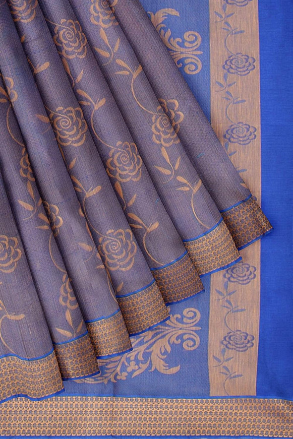 Coimbatore Cotton Allself Saree - Blue with Sandal Shade - {{ collection.title }} by Prashanti Sarees