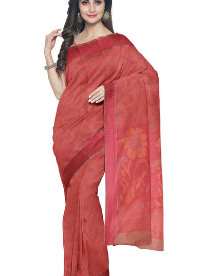 Coimbatore Cotton Allself Saree - Grey with Red Shade - {{ collection.title }} by Prashanti Sarees