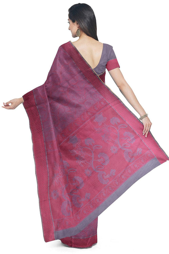Coimbatore Cotton Allself Saree - Grey with Red Shade - {{ collection.title }} by Prashanti Sarees