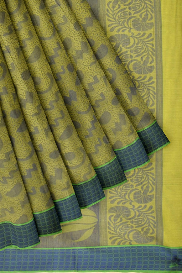 Coimbatore Cotton Allself Saree - Lime Green with Blue Shade - {{ collection.title }} by Prashanti Sarees
