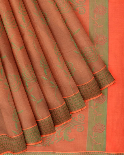Coimbatore Cotton Allself Saree - Orange with Green Shade - {{ collection.title }} by Prashanti Sarees
