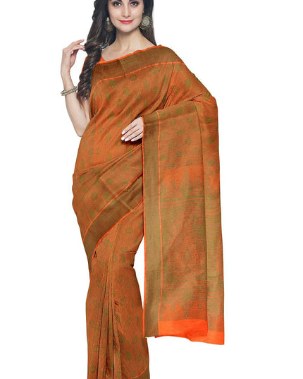 Coimbatore Cotton Allself Saree - Orange with Green Shade - {{ collection.title }} by Prashanti Sarees