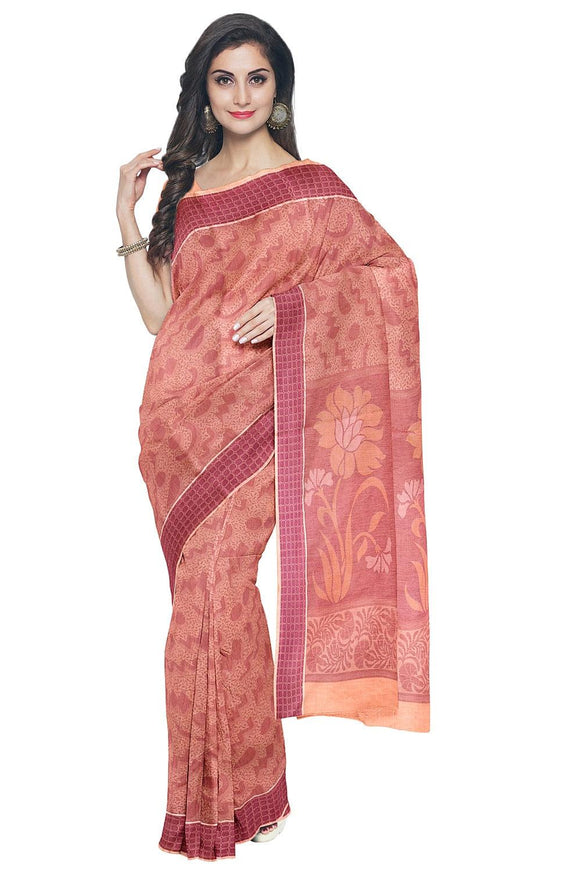 Coimbatore Cotton Allself Saree - Sandal with Pink Shade - {{ collection.title }} by Prashanti Sarees