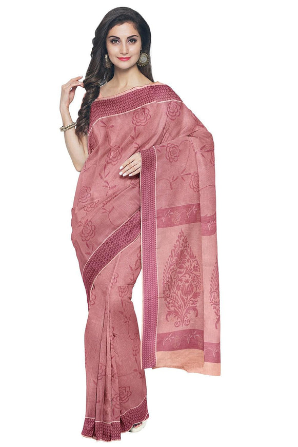 Coimbatore Cotton Allself Saree - Sandal with Pink Shade - {{ collection.title }} by Prashanti Sarees